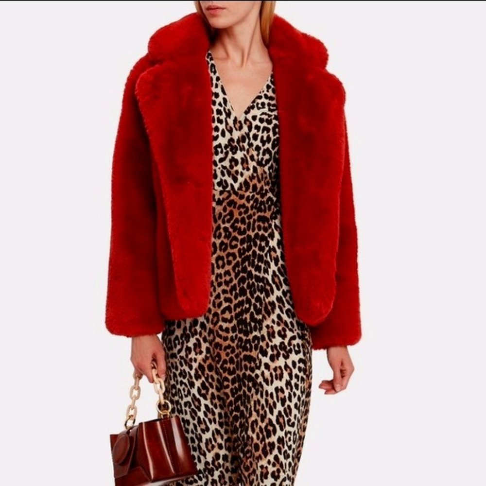 Apparis - Manon Faux Fur Coat, Rouge in Large